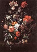 RUYSCH, Rachel Still-Life with Bouquet of Flowers and Plums af Norge oil painting reproduction